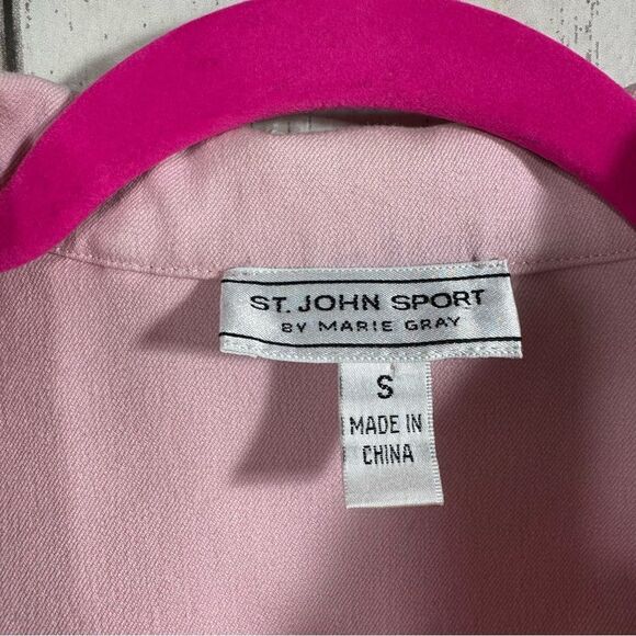 St John Sport By Marie Jacket Stretch Cotton Zipper Gold Detail Soft Pink Pocket - Picture 6 of 15